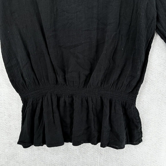 Chicos Top 3 (XL) Pullover Gauzy Sheer Black Elastic Waist Sequins Beaded Blouse - Picture 11 of 16
